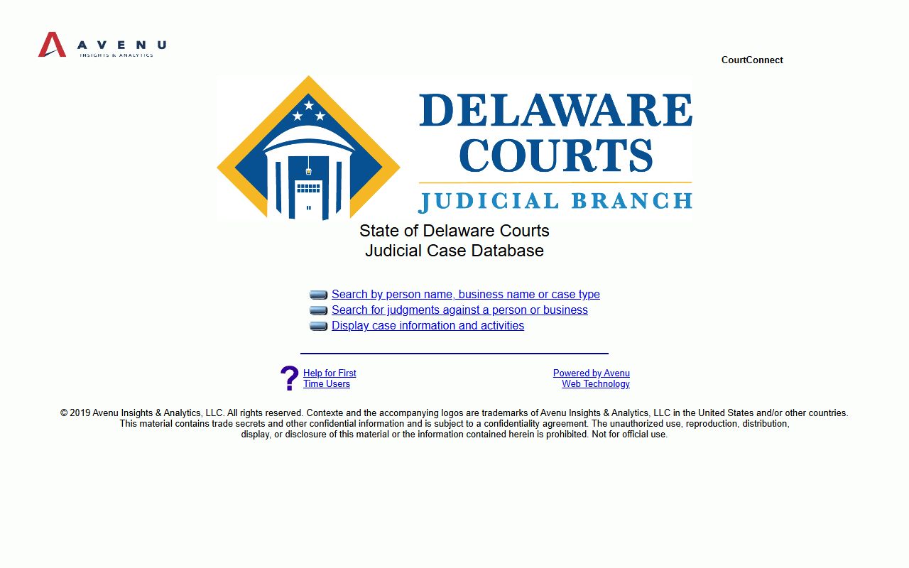 Sussex County court records - CourtConnect landing page