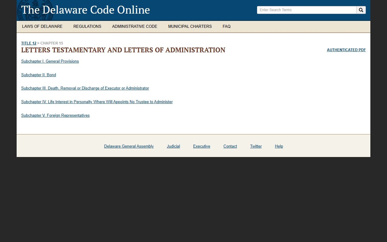 Sussex County Chancery - Register of Wills estate administration statutes