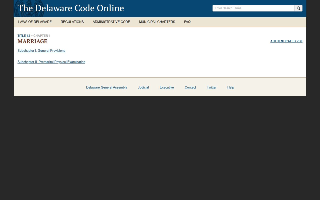 Sussex County Marriage and Divorce Records - Title 13 Chapter 1 marriage statute