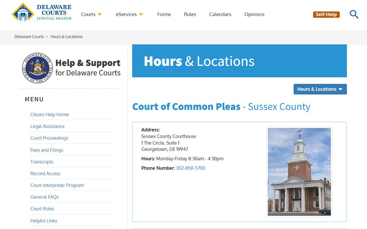 Sussex County traffic court records - Court of Common Pleas Sussex location