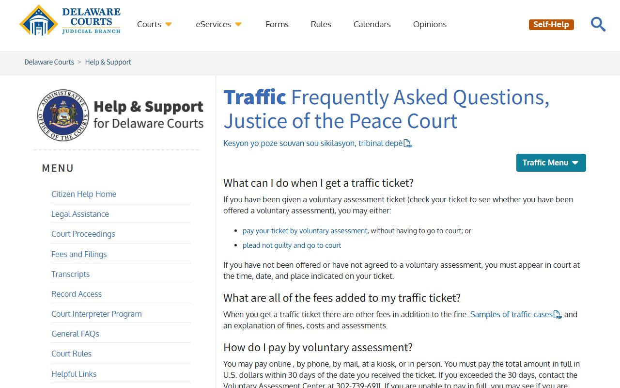 Sussex County traffic court records - Delaware courts traffic help page