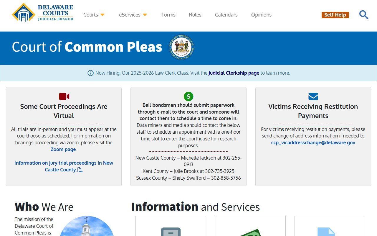 Sussex County traffic court records - Court of Common Pleas statewide page
