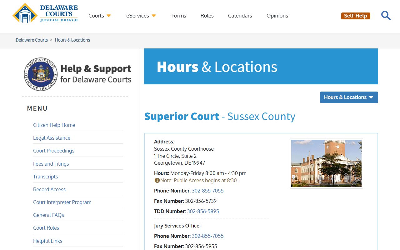 Sussex County Superior Court criminal filing location
